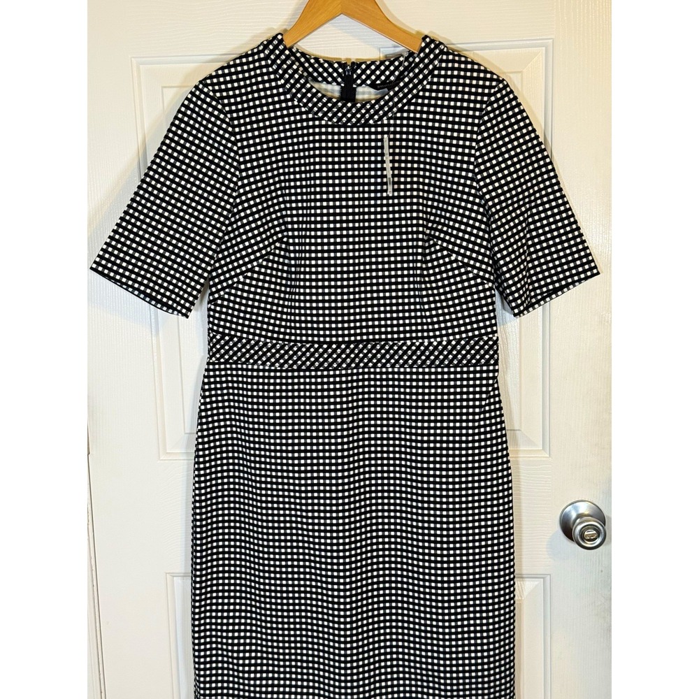 Banana Republic Black White Gingham Sheath Dress Size 14 preppy career classy